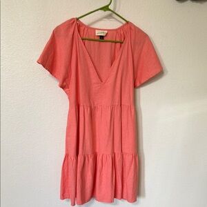 Coral V-Neck Tiered Dress